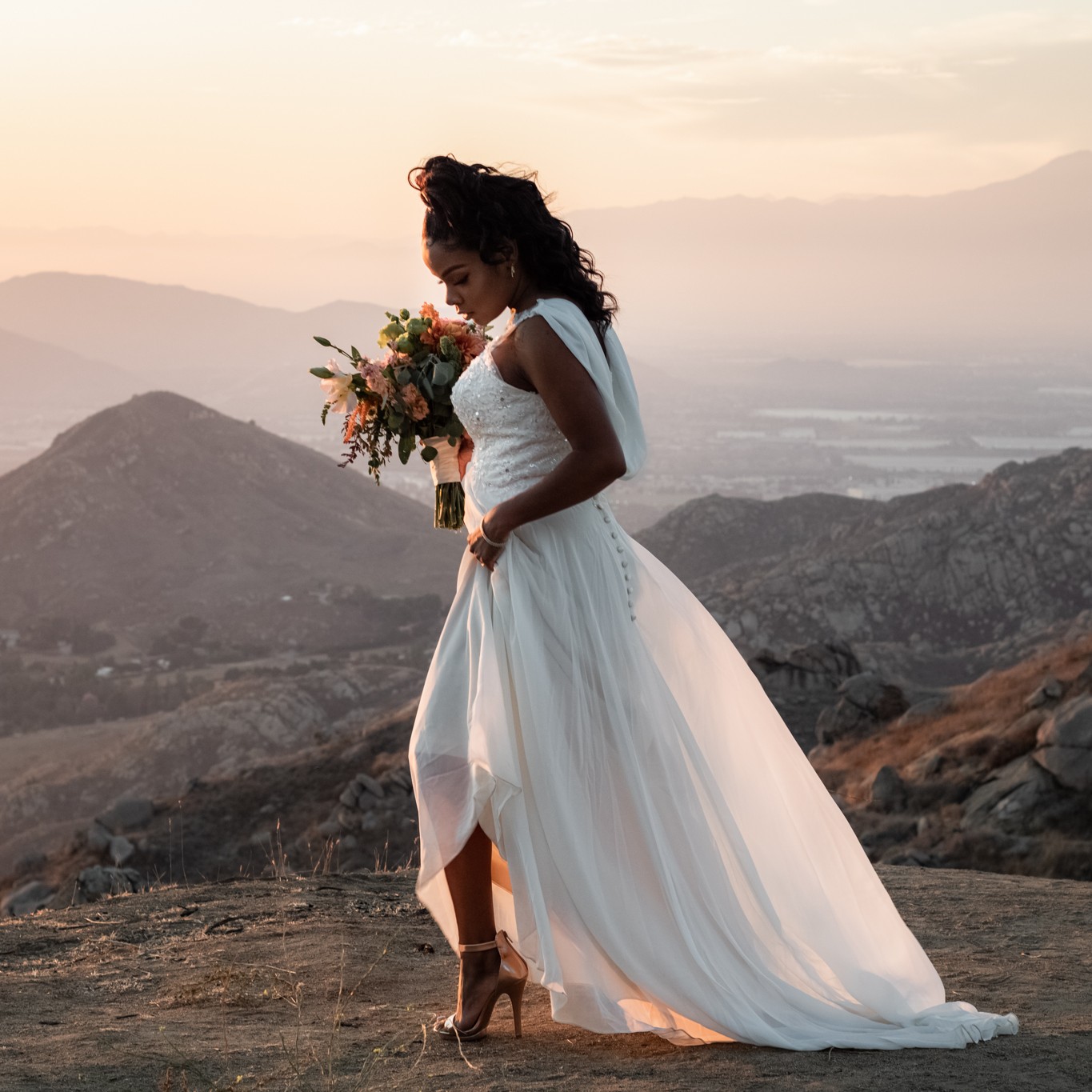 Bridal portrait at sunset, Moreno Valley, California